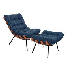 Poltrona Costela com Puff - Suede : Azul Escuro Zahav Estofados - 1