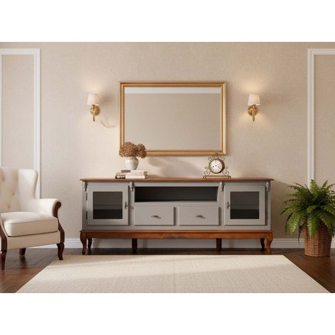 Rack Linz 2 Portas Vidro 2 Gavetas Pés Luis Xv 75 X 195 X 40 Cm (a X L X P)