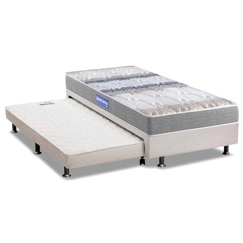 Cama Box c/Auxiliar Solteiro: Colchão Espuma Probel D45 Guarda Costas Gray + Base CRC Courano White