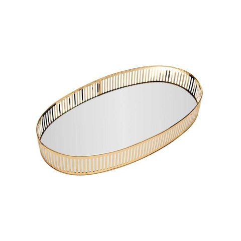 Bandeja Espelhada Oval em Metal Berlin 26x13cm Lyor Dourado