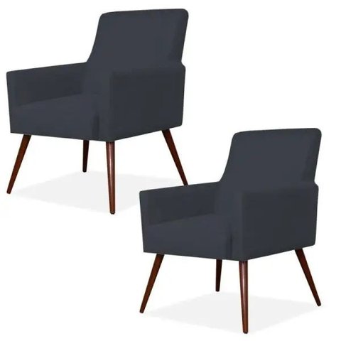 Kit 2 Poltronas Decorativas para e Recepção Maria Pés Palito Suede Preto - Lyam Decor