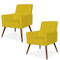 Kit 2 Poltronas Decorativas para e Recepção Maria Pés Palito Corino Amarelo - Lyam de - 1 Kit 2 Poltronas Decorativas para e Recepção Maria Pés Palito Corino Amarelo - Lyam de - 1