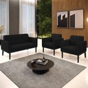 Ver imagem 2 de Sofá Namoradeira e 2 Poltronas Base Madeira Preto Maressa Linho Preto - Ibiza