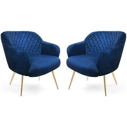 Kit 2 Poltronas Jade Pés Palito Gold Veludo Azul - Casaepoltrona