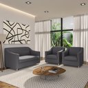 Ver imagem 2 de Kit Sofá 2 Lugares Namoradeira com 2 Poltronas de Barbearia Cinza-escuro