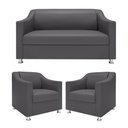 Ver imagem 1 de Kit Sofá 2 Lugares Namoradeira com 2 Poltronas de Barbearia Cinza-escuro