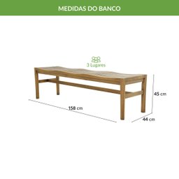 Banco de Madeira Maciça 3 Lugares 160cm Brut - Iaza Móveis - 2