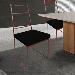 Kit 04 Cadeiras Sala de Jantar Escritório Office Stark Industrial Ferro Bronze Suede Preto - Amey De - 3