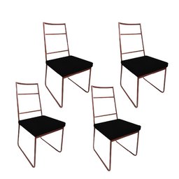 Kit 04 Cadeiras Sala de Jantar Escritório Office Stark Industrial Ferro Bronze Suede Preto - Amey De - 1