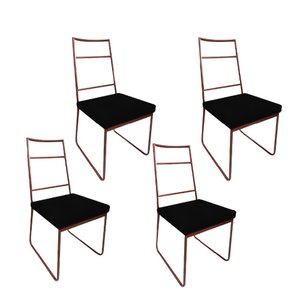 Kit 04 Cadeiras Sala de Jantar Escritório Office Stark Industrial Ferro Bronze Suede Preto - Amey De