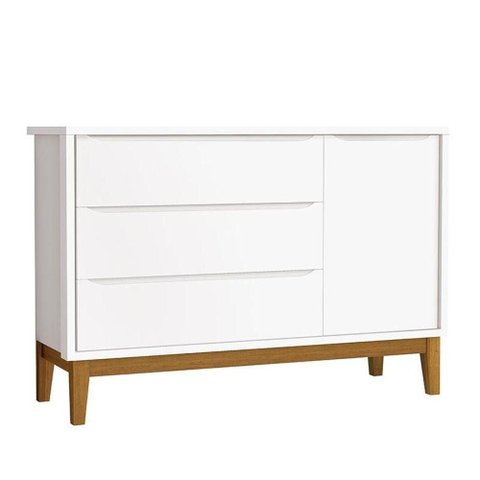 Cômoda Infantil New Classic Branco com Pés Madeira - Reller