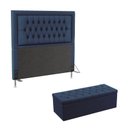 Ver imagem 1 de Kit Cabeceira Estofada Decorativa Pegasus e Calçadeira Sagitarius 140 Para Cama de Casal Sued Azul M