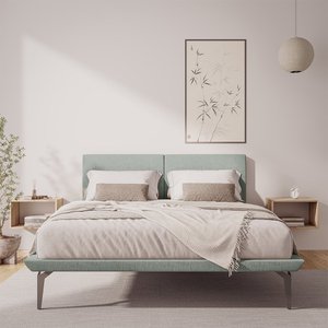 Base Box Cama Japonesa Toquio King com Cabeceira Almofada Linho Cinza