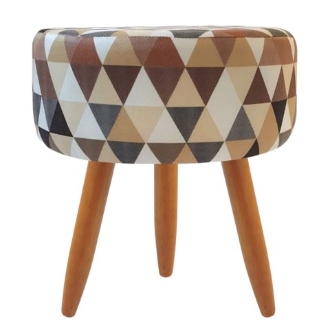Puff decorativo redondo com pés palito-Triangûlo bege