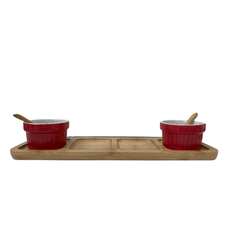 Petisqueira com 2 Pontinhos e Colheres de Bambu - 33 Cm Utensilios do Chef