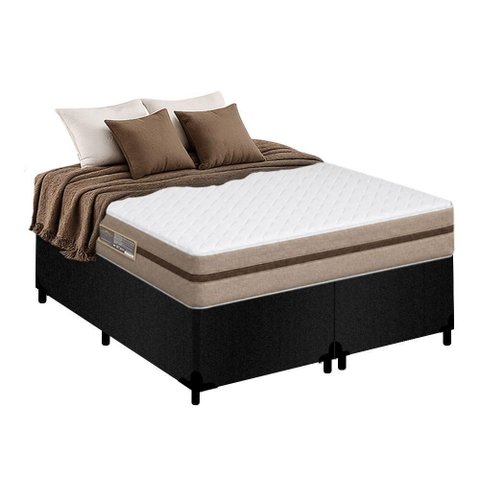 Cama Box Queen Bipartido Suede + Colchão Molas Ensacadas Royal Sleep Bioclassic 158cm - Suporta At
