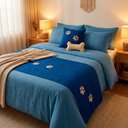 Ver imagem 1 de Kit 4 Pçs Peseira Cama Casal King Impermeável e Almofada Cheia para Pet: Azul