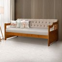 Ver imagem 2 de Sofá Cama Dublin Mona Estofado Capitonê Veludo Bege Madeira Maciça Vintage Retrô Reforçada Castanho