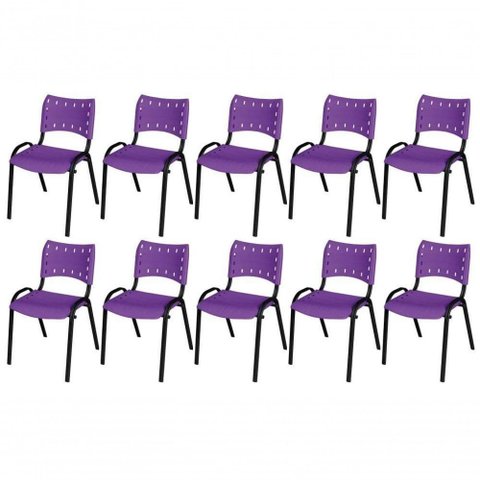 Cadeira Iso Base Preto Igreja, Escola, Escritório - Violeta Kit 10 Peças