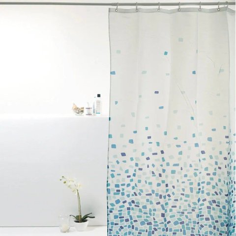 Cortina para Box Banheiro Antimofo Poliéster 198x180cm - Pastilha Azul