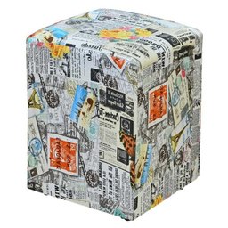 Kit 3 Puff Decorativo Dado Quadrado Estampado Jornal Color D07 - 2 Kit 3 Puff Decorativo Dado Quadrado Estampado Jornal Color D07 - 2