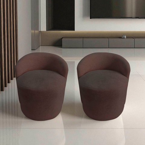 Kit 2 Poltronas Decorativa Yara Orgânica Couro Marrom