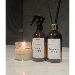 Kit Vela, Home Spray e Difusor de Ambientes Cereja e Avelã Vidro 200ml - 3
