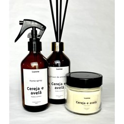 Kit Vela, Home Spray e Difusor de Ambientes Cereja e Avelã Vidro 200ml - 1