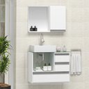 Ver imagem 1 de Conjunto Gabinete Banheiro POLO 60cm Branco - Gabinete + Cuba + Espelheira + Tampo Vidro