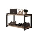 Ver imagem 2 de Mesa de Centro Sapateira Hall de Entrada Sala Aço Mdf Moderna Base Preta Prateleiras Off White