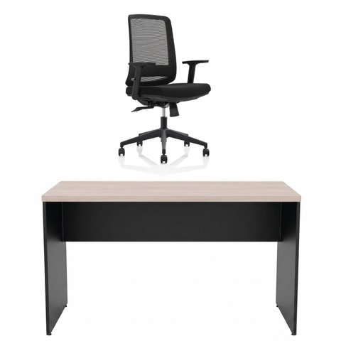 Conjunto Mesa de Escritório 1.60x60cm + Cadeira Ergonômica Sistema Syncron Pistão Classe 4