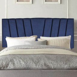 Painel Estofada Bélgica 160cm Queen Size Para Cama Box Quarto Suede Azul Marinho - Amey Decor - 1