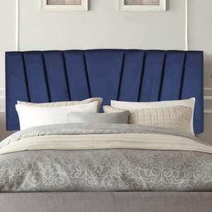 Painel Estofada Bélgica 160cm Queen Size Para Cama Box Quarto Suede Azul Marinho - Amey Decor