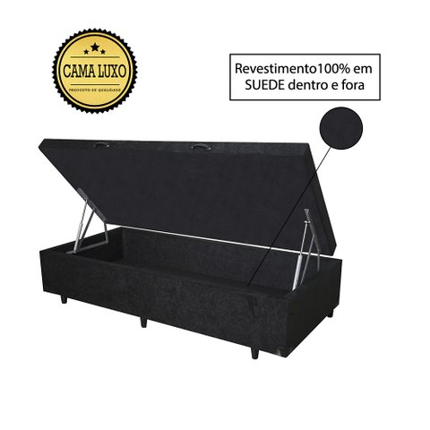 Base Box Baú Solteirão Luxo Blindado AColchoes Suede Preto 49x96x203