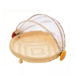 Cesto Porta Pão e Bolo Bambu com Cobertura Retrátil G Natural - 1 Cesto Porta Pão e Bolo Bambu com Cobertura Retrátil G Natural - 1