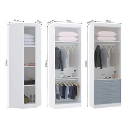 Guarda Roupas Modulado de Canto Diagonal 3 Peças com 5 Portas e 4 Gavetas Alpes Luciane Móveis - 3