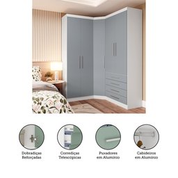 Guarda Roupas Modulado de Canto Diagonal 3 Peças com 5 Portas e 4 Gavetas Alpes Luciane Móveis - 4