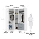 Ver imagem 2 de Guarda Roupas Modulado de Canto Diagonal 3 Peças com 5 Portas e 4 Gavetas Alpes Luciane Móveis