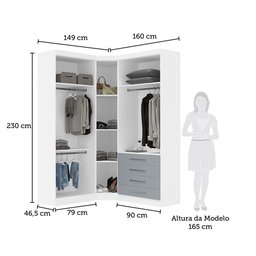 Guarda Roupas Modulado de Canto Diagonal 3 Peças com 5 Portas e 4 Gavetas Alpes Luciane Móveis - 2
