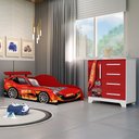 Ver imagem 1 de Kit Quarto Infantil Carros Vermelho Cama Proteção Colchão Cômoda MDF Menino Completo Moderno