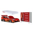 Ver imagem 2 de Kit Quarto Infantil Carros Vermelho Cama Proteção Colchão Cômoda MDF Menino Completo Moderno