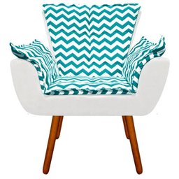 Poltrona Decorativa Opala Suede Composê Estampado Zig Zag Verde Tiffany D78 e Suede Branco - 2 Poltrona Decorativa Opala Suede Composê Estampado Zig Zag Verde Tiffany D78 e Suede Branco - 2