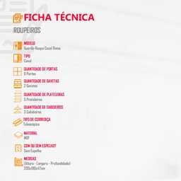 Guarda Roupa Casal Roma Mdf 6 Portas e 2 Gavetas - 5