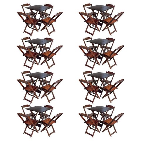 Kit 8 Conjuntos De Mesa Com 4 Cadeiras De Madeira Dobravel 70X70 Imbuia - Marrom