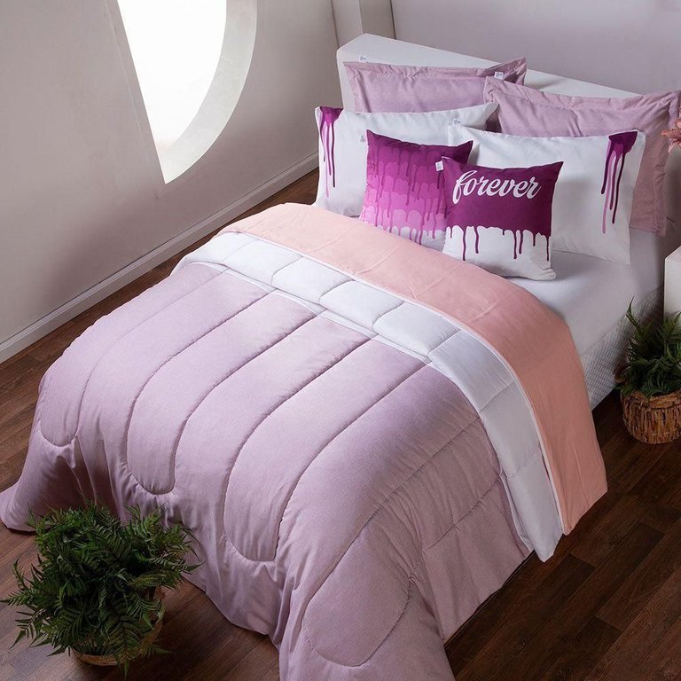 Kit Edredom Linho Colorido Casal Queen 7 Peças Rosa