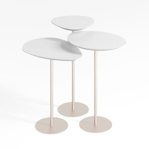 Conjunto de 3 Mesas Laterais Orgânicas Kaleo Base Champanhe Tampo Branco