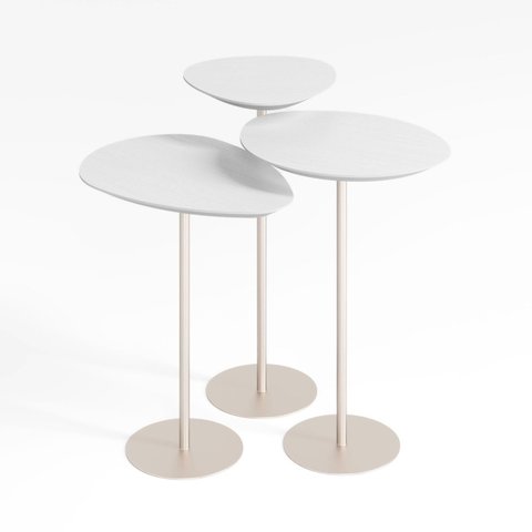 Conjunto de 3 Mesas Laterais Orgânicas Kaleo Base Champanhe Tampo Branco