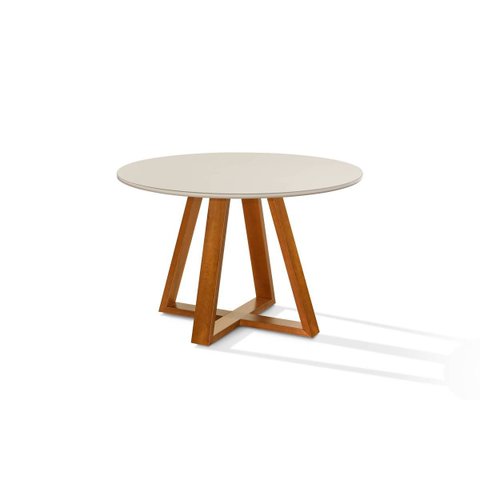 Mesa de Jantar Bela 105cm Redonda Tampo Vidro/MDF Off White
