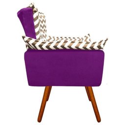 Poltrona Decorativa Opala Suede Composê Estampado Zig Zag Bege D81 e Suede Roxo - 3 Poltrona Decorativa Opala Suede Composê Estampado Zig Zag Bege D81 e Suede Roxo - 3