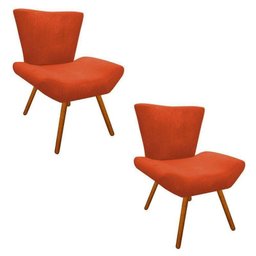 Kit 2 Poltrona Decorativa Aline Suede Laranja Pés Palito - D'Rossi - 1